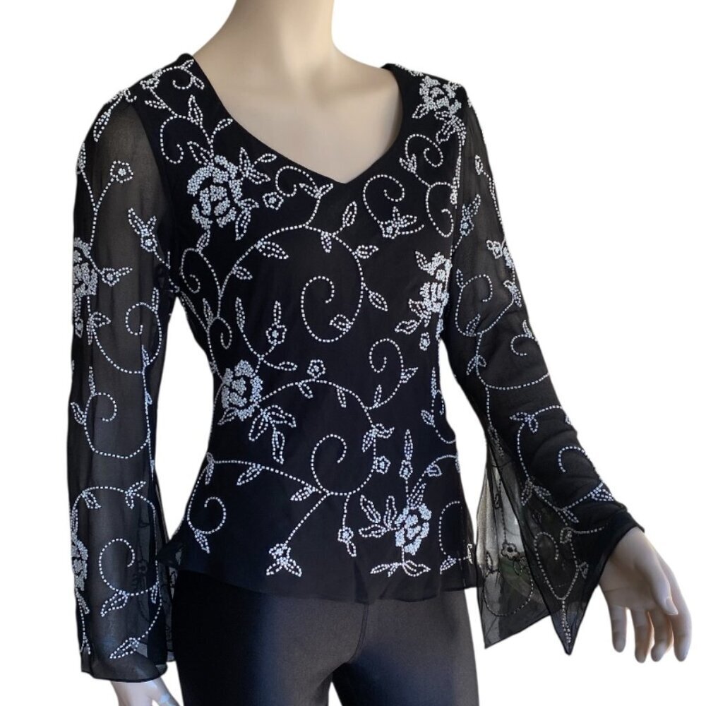 JK Ara New York Asymmetric Sparkly Beaded Blouse Sz M​​